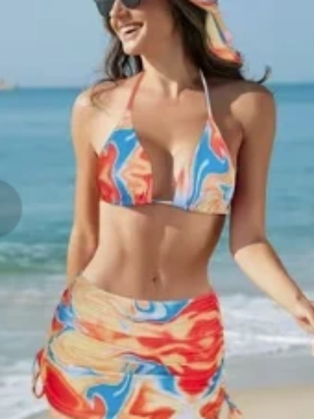 Women's Medium Four-Piece Set Bikini, Skirt and Headscarf
